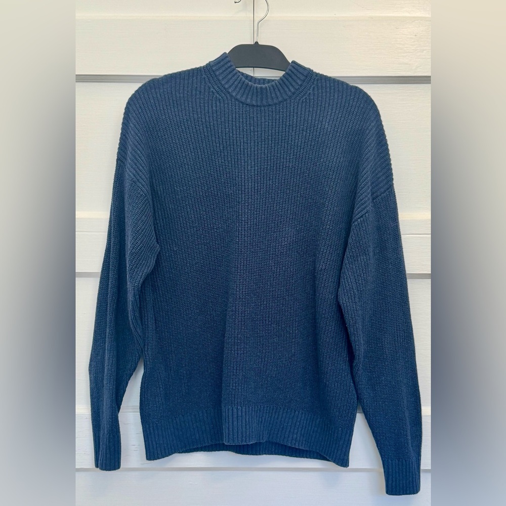 Lunya Cozy Cotton Silk Crew Neck Dark Blue Pullover -- XS/S